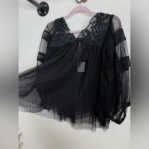 NWT Free People Black Sheer w/ Lace Top  XS $128